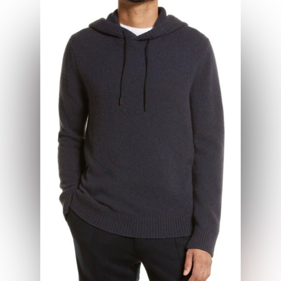 NWT- Vince Classic Merino Wool & Yak Hoodie Jumper in Lt H Navy, Size Large
